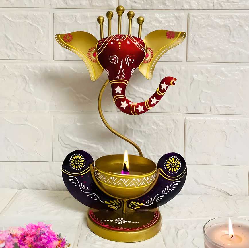 “Handcrafted Ganesha Tealight Holder – Elegant Home & Spiritual Decor”